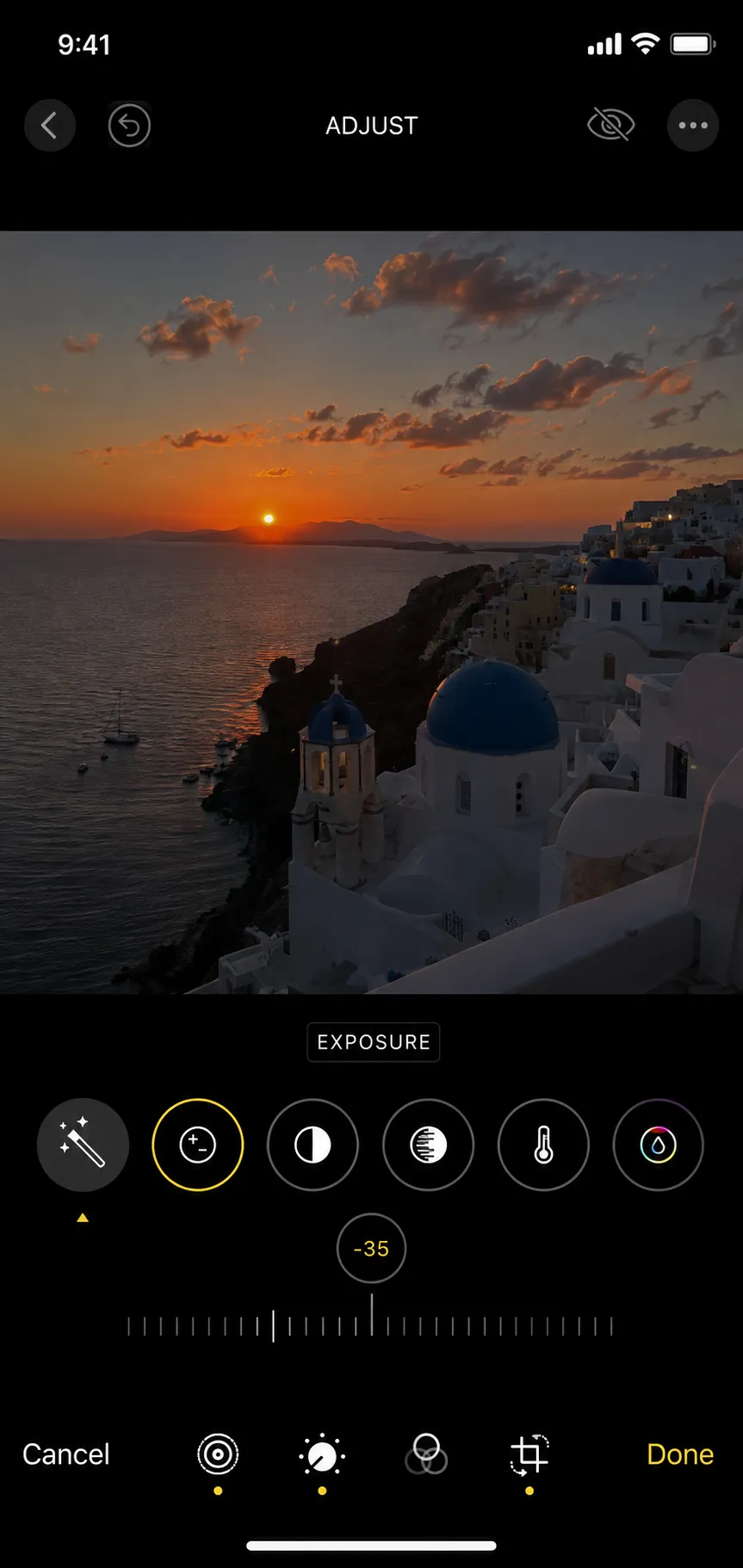 Exposure control in the iPhone Photos editor