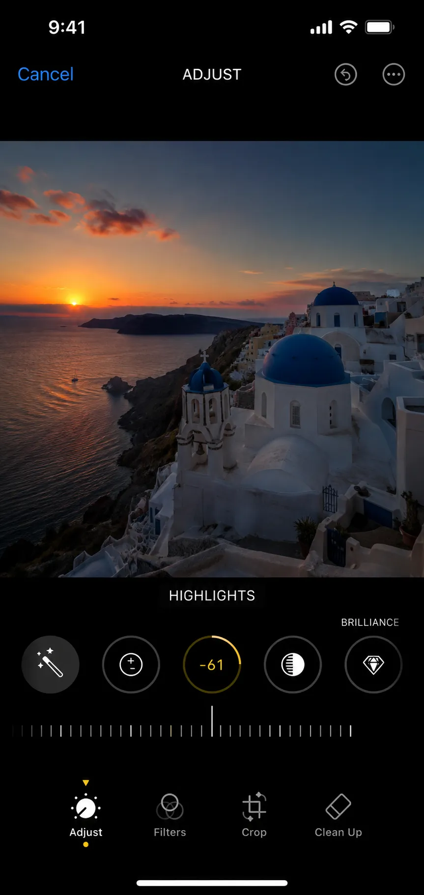 Highlights and Brilliance controls in iPhone Photos