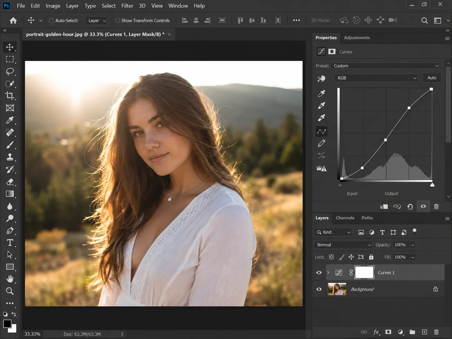 Curves adjustment layer reducing bright tones in Photoshop