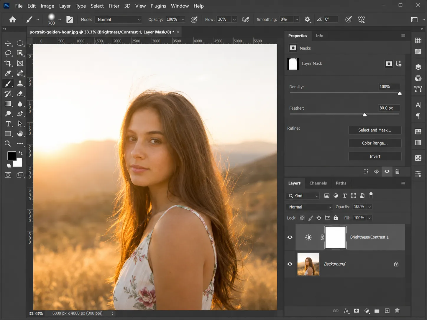 Layer mask limiting an exposure correction in Photoshop